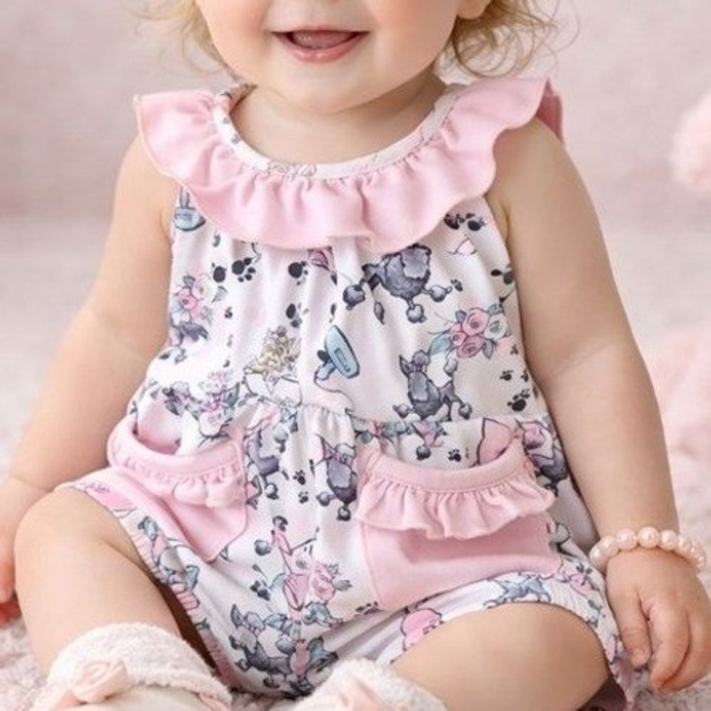 Pete Lucy Pampered Pets Size 12-18M‎ Girls Poodle Romper Sleeveless Pink Ruffle